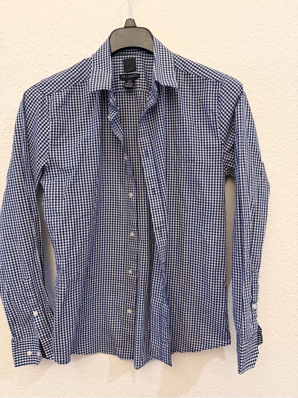 H&M Men's Navy and White Gingham Dress Shirt